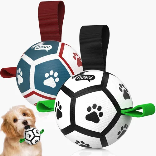Miniatura 11 de QDAN Pelota de fútbol para perros con correas, juguetes interactivos de forcejeo, juguete de cumpleaños para cachorros, juguete acuático, para rojo