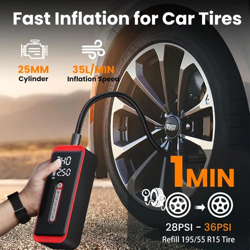 Miniatura 2 de ROTOPATA Inflador de neumáticos inalámbrico para neumáticos de automóvil, compresor de aire portátil de 150 PSI con batería de 7500 mAh, medidor