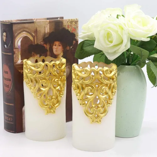 Miniatura 3 de Wondise - Velas sin llama con pilas y temporizador, vela de pilar LED de cera real con luz parpadeante para decoración del hogar, juego de 2