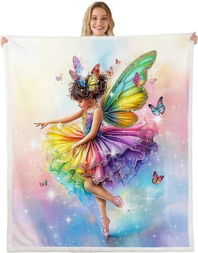 Miniatura 15 de Manta de vellón de ballet para niña, manta de ensueño con lazo rosa de princesa bailarina para sofá de adultos, manta suave kawaii a rayas círculos