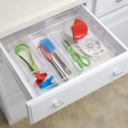Miniatura 6 de Organizador Clarity de InterDesign para tocador, adecuado para cosméticos y productos de belleza, 8 x 12 x 2 pulgadas, transparente