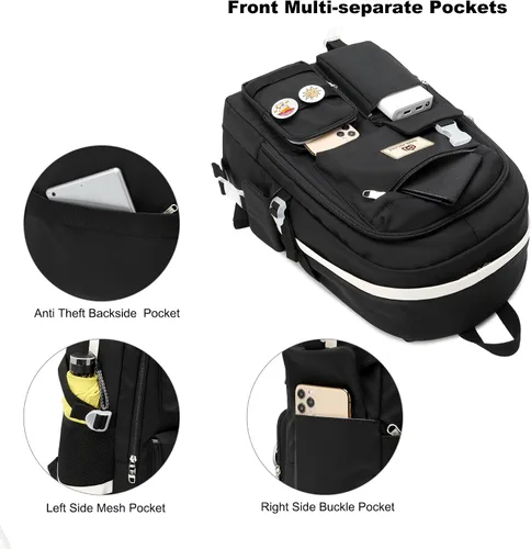 Miniatura 4 de Hidds Mochilas para laptop de 15.6 pulgadas, mochila escolar universitaria para niñas y mujeres, bonita bolsa de libros para escuela primaria Negro