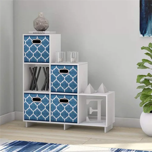 Miniatura 7 de Cubos de Almacenamiento Plegables de Cubo 10.5x10.5 x 11 Pulgadas en Azul Marino Cajas de Almacenamiento de Tela Plegables de Cubo de Fabic, Cestas