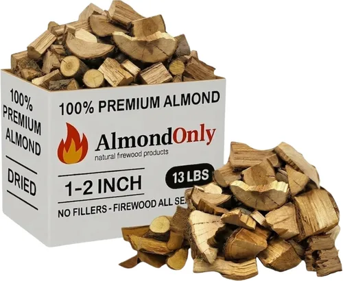Trozos de madera de almendro para ahumar de 1 a 2 pulgadas, 100% tostados, trozos de barbacoa premium para ahumar y asar a la parrilla, perfectos