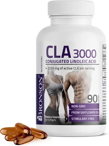 Bronson CLA 3000 de potencia extra alta apoya la gestión de peso saludable, masa muscular magra, ácido linoleico conjugado no estimulante, 90