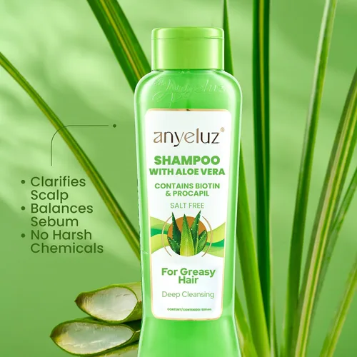 Miniatura 4 de ANYELUZ Champú capilar de aloe vera, limpiador de cuero cabelludo de limpieza profunda, fórmula de fortalecimiento de biotina, control de grasa