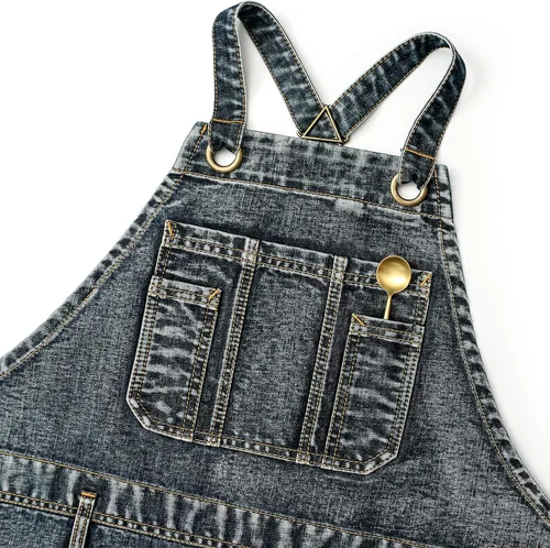 Miniatura 5 de Jeanerlor - Delantal de peluquería de trabajo estilo lavado con bolsillos para mujeres y hombres gris azulado