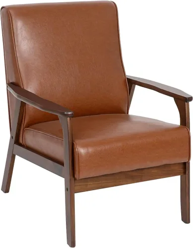 Miniatura 9 de Flash Furniture Langston Silla comercial moderna de mediados de siglo, tapicería LeatherSoft negra, marco y brazos de madera con acabado de nogal