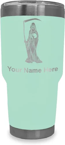 Miniatura 16 de LaserGram Vaso aislado al vacío de 20 onzas, Santa Muerte, grabado personalizado incluido (negro)