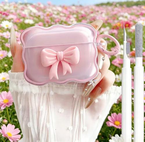 Miniatura 30 de Bonita funda transparente para AirPods Pro 2/1 Gen, diseño de lazo 3D femenino, funda protectora y a prueba de golpes de TPU suave Kawaii para Apple