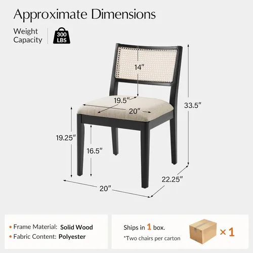 Miniatura 2 de HULALA HOME Juego de 2 sillas de comedor de ratán, sillas de cocina de madera maciza francesas para comedor con respaldo curvo, silla de cena