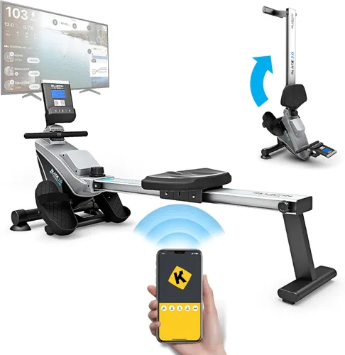 Bluefin Fitness Hoja de máquina de remo plegable para gimnasio en casa | Remo de resistencia magnética | 8 niveles de tensión | Unidad de correa