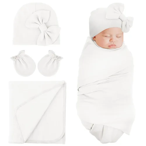 Miniatura 10 de DRESHOW BQUBO - Conjunto de guantes de algodón para recién nacido, manta cálida para bebé, saco de dormir para bebé, regalo de ducha 1 juego liso