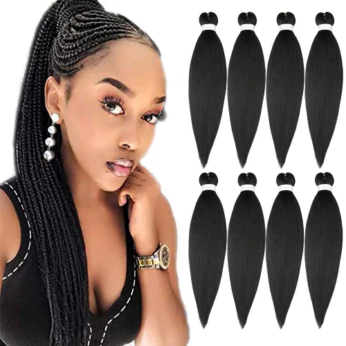 Miniatura 20 de Cabello trenzado preestirado negro natural, cabello largo trenzado de 32 pulgadas, 8 paquetes de extensiones de cabello trenzado profesional