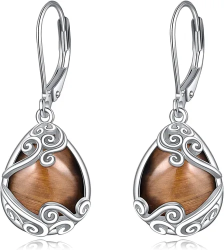 Miniatura 264 de Aretes colgantes con forma de lágrima de filigrana de piedra lunar de plata de ley 925 con cierre de palanca para mujer, regalos de joyería