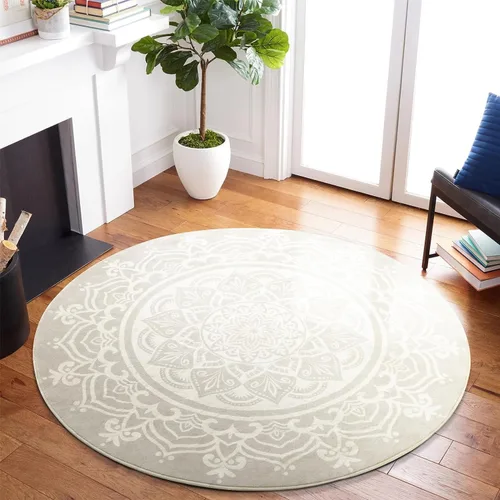 Miniatura 10 de Carvapet Alfombra redonda de 3 pies, alfombra circular con estampado de mandala, antideslizante, lavable, suave para entrada, baño, guardería