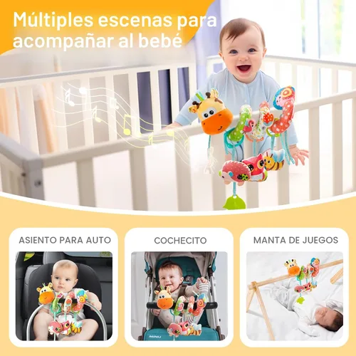 Miniatura 4 de Jollybaby Cochecito de cuna, juguetes para asiento de automóvil para bebé de 0-3-6-9-12 meses, juguetes sensoriales colgantes para recién nacido