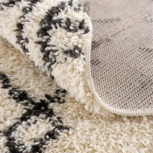 Miniatura 135 de Hauteloom, Duncans - Alfombra de estilo granja de pelo mullido para sala y dormitorio, con borlas - Beige, carbón, gris - 2 pies 7 pulgadas x 7 pies