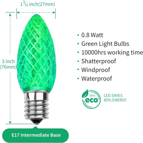 Miniatura 2 de Meconard Bombillas LED C9 de repuesto para Navidad, bombillas LED inastillables C9 para luces de Navidad para interiores y exteriores, base