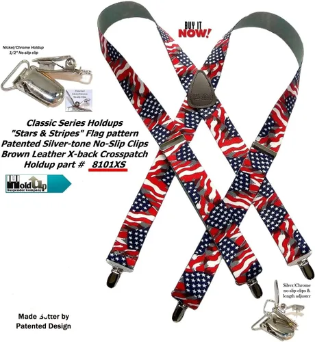 Miniatura 6 de Tirantes de sujeción de la serie clásica de 1 12 pulgadas de ancho para hombres en estilo X-back con clips plateados patentados en Estados Unidos