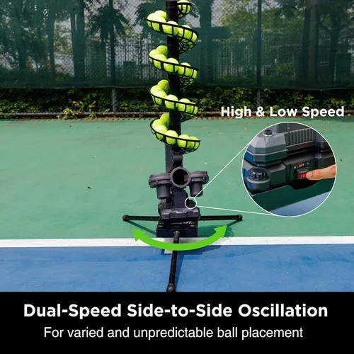 Miniatura 3 de Furlihong 3807BH Máquina de pelotas de tenis con base triangular, velocidades ajustables, oscilación izquierda y derecha, lanzamiento con balanceo