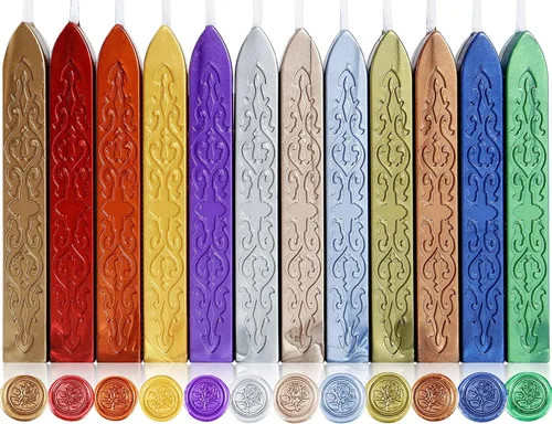 Miniatura 24 de Yoption 12 varillas de cera de sellado con mechas, tótem de oro antiguo manuscrito de fuego para sello de cera (oro antiguo)