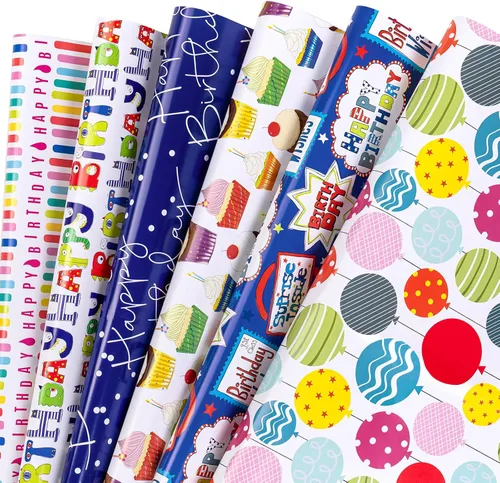 Miniatura 18 de WRAPAHOLIC Hoja de papel de regalo, 12 hojas con bonito diseño de animales para cumpleaños, vacaciones, fiestas, baby shower, 17.5 x 39.3 pulgadas