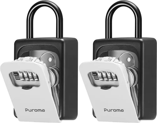 Miniatura 10 de Puroma Caja de Seguridad, Caja de Seguridad Grande con Llave, Código de Combinación Reiniciable, Caja de Seguridad Portátil para Montaje en Pared