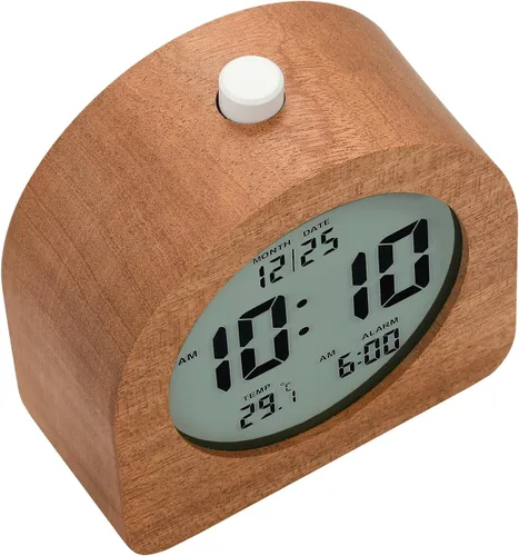 Miniatura 8 de Plumeet Reloj Despertador Digital de Madera para Dormitorios, Reloj Despertador de Madera de 4'' a Batería con Repetición y Luz Nocturna, Reloj