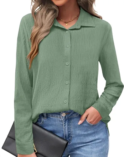 Miniatura 16 de AUSELILY - Camisas con botones para mujer, manga larga, cuello con botones, blusas casuales para el trabajo y negocios, túnicas