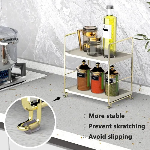 Miniatura 3 de Repisa de 2 niveles para especias de cocina - Estante organizador apilable independiente para encimera de baño - Soporte organizador de cosméticos