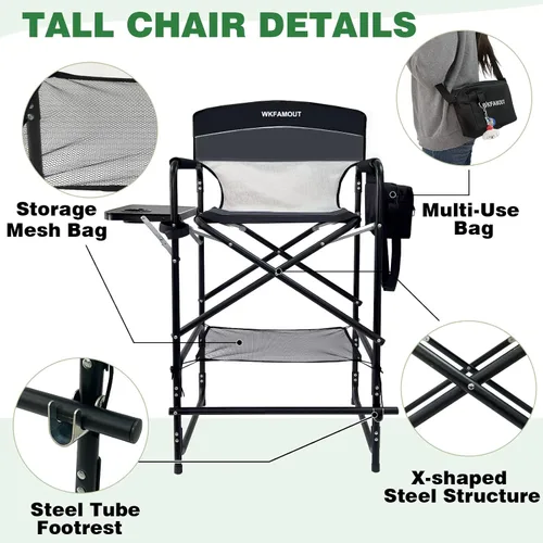 Miniatura 5 de Silla de director plegable alta de 30.7 pulgadas de altura del asiento, taburete de bar plegable para artista de maquillaje, pintura facial con mesa