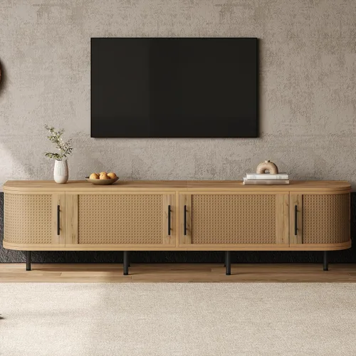 Miniatura 17 de Soporte de TV moderno de 70.8 pulgadas para televisores de hasta 80 pulgadas, centro de entretenimiento con 3 cajones y 2 gabinetes, diseño