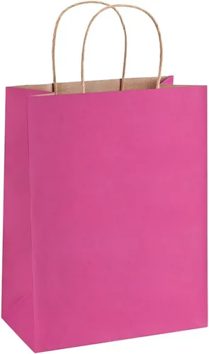 BagDream 25 bolsas de regalo de color rosa intenso de 8 x 4.25 x 10.5 pulgadas, bolsas de regalo de papel kraft con asas para compras, pequeñas