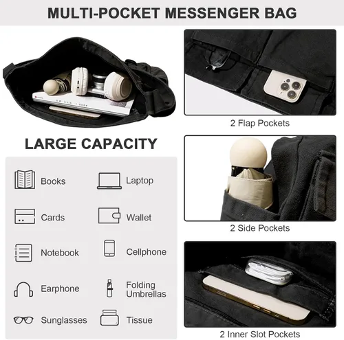 Miniatura 5 de WITERY Bolso bandolera de lona Bolso cruzado grande tipo hobo para mujeres y hombres, bolso casual para mujer, bolso de mano retro de mezclilla