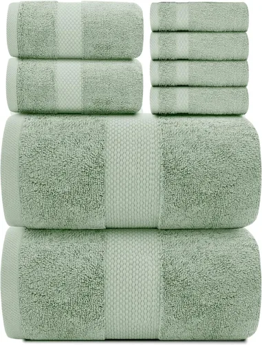 Miniatura 3 de White Classic Juego de 4 alfombrillas de baño verdes de 22 x 34 pulgadas, 8 toallas de baño