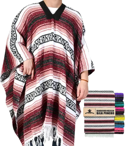 Artisans Bazaar Poncho tradicional mexicano de Baja para hombres y mujeres, auténtico sarape de Gaban, manta de vaquero Pancho Jorongo
