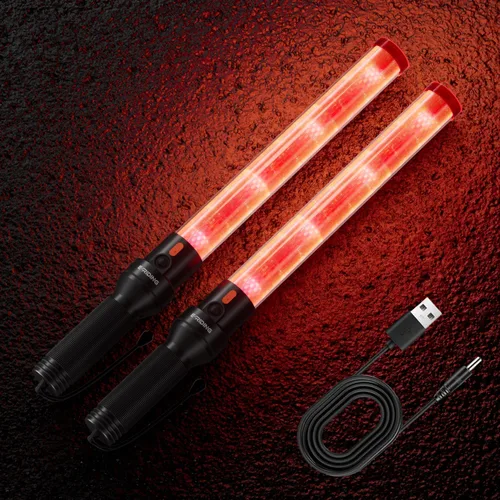 Miniatura 10 de E-riding Varita de tráfico recargable de 16 pulgadas, bastón de control de tráfico rojo con 2 modos intermitentes, varita de luz LED de seguridad