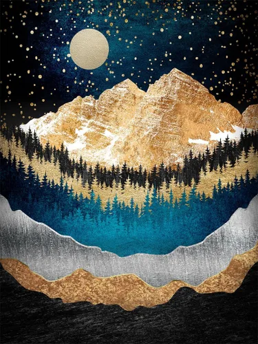 YUE ZHE Kits de arte de diamantes para adultos, kit de arte de diamante de montaña para bricolaje, kit de pintura de diamantes de perforación Árbol