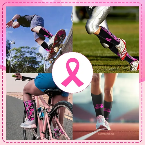 Miniatura 12 de Juego de calcetines de concientización sobre el cáncer de mama con accesorios de cinta rosa, calcetines de fútbol con cinta rosa de camuflaje grueso