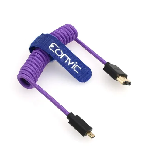 Miniatura 4 de 2.1 8K HDMI a Micro HDMI Cable de alta velocidad delgado macho a macho Extensor púrpura en espiral Cable para Sony Alpha III Atomos Ninja V Cable
