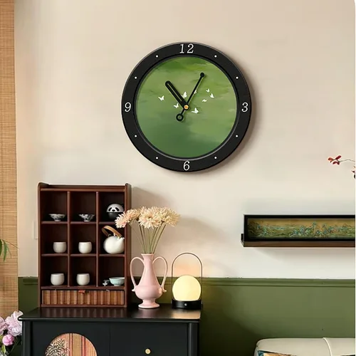 Miniatura 6 de Reloj de pared verde, reloj de pared silencioso reloj redondo decorativo, reloj de cocina para sala de estar, baño, decoración de oficina escolar