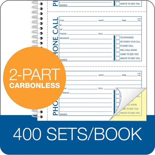 Miniatura 3 de TOPS Bloc de mensajes para teléfono, libro de llamadas, papel autocopiativo 2 partes, 2 3/4 x 5, 400 formularios - 74620, blanco