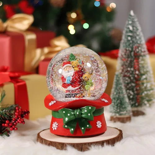 Miniatura 4 de Bola de Nieve Navideña de 100 mm con 8 Luces de Color, Bola de Nieve Musical, Papá Noel, Muñeco de Nieve, Reno, Caja de Música, Decoración Navideña