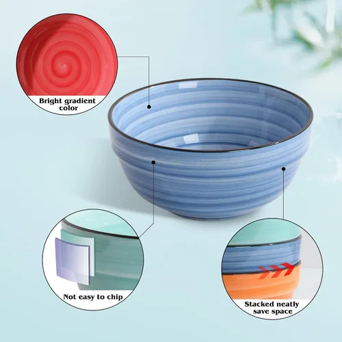Miniatura 3 de HAPPY KIT Cuencos de cerámica para servir, cuencos coloridos de 6 pulgadas para cocina, cuencos de sopa de 24 onzas, juego de 6, aptos