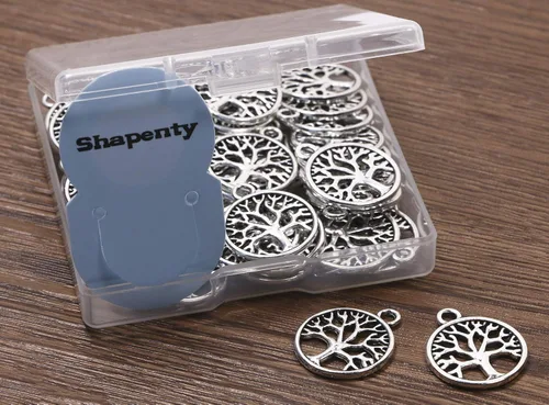 Miniatura 7 de Shapenty Dijes redondos de metal para el árbol de la vida, cuentas a granel, accesorios para hacer manualidades, pulseras, collares, aretes, Plata