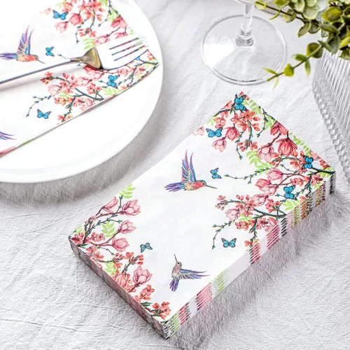 Miniatura 2 de Jetec 200 unidades de toallas de mano desechables de papel con flores y pájaros para baño, toallas de papel para invitados de baño, toallas de papel
