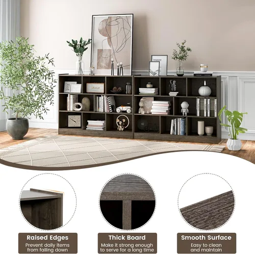 Miniatura 3 de GOFLAME Organizador de estantes de almacenamiento de 8 cubos, estantería abierta de madera de 3 niveles, mesa de gabinete, estantes