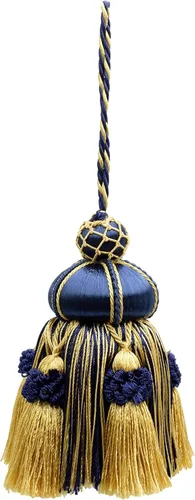 Miniatura 9 de DÉCOPRO Elegante borla de llave de 4 pulgadas (3.9 in) con lazo acentuado con borlas de corona (estilo # KTAX4) crema marfil azul #LX03