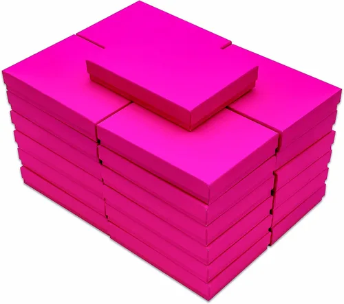Miniatura 3 de TheDisplayGuys - Paquete de 25 #53 Cajas de Regalo de Papel Cartón Kraft/Estuches para Joyas con Relleno de Algodón y Tapa - Fucsia Neón